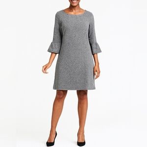 J Jill Black Bell Sleeve Micro Checkered White Sheath Dress XS NWT